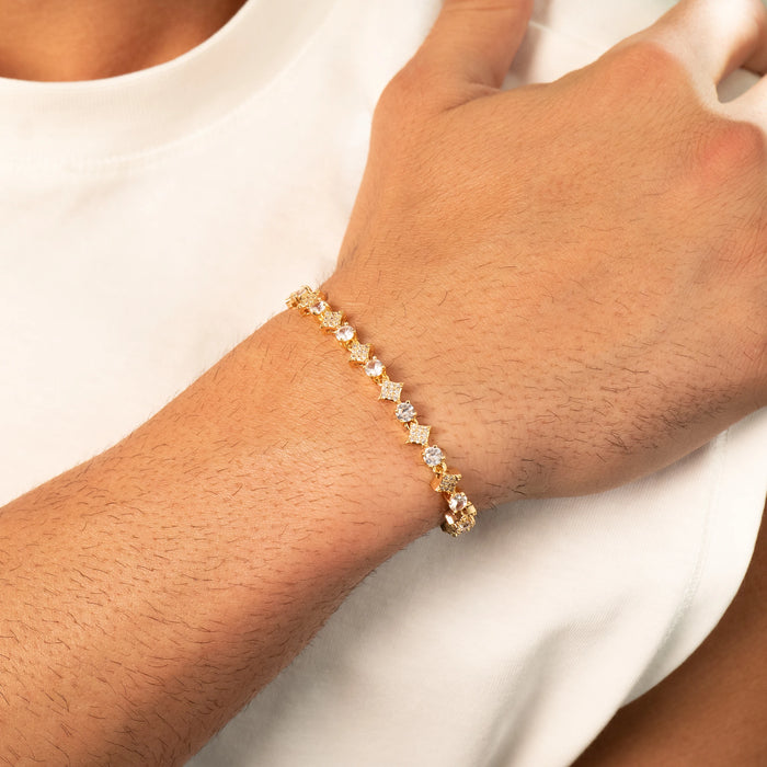 Round Stone Star Tennis Bracelet (Gold)