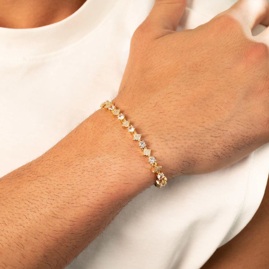 Round Stone Star Tennis Bracelet (Gold)