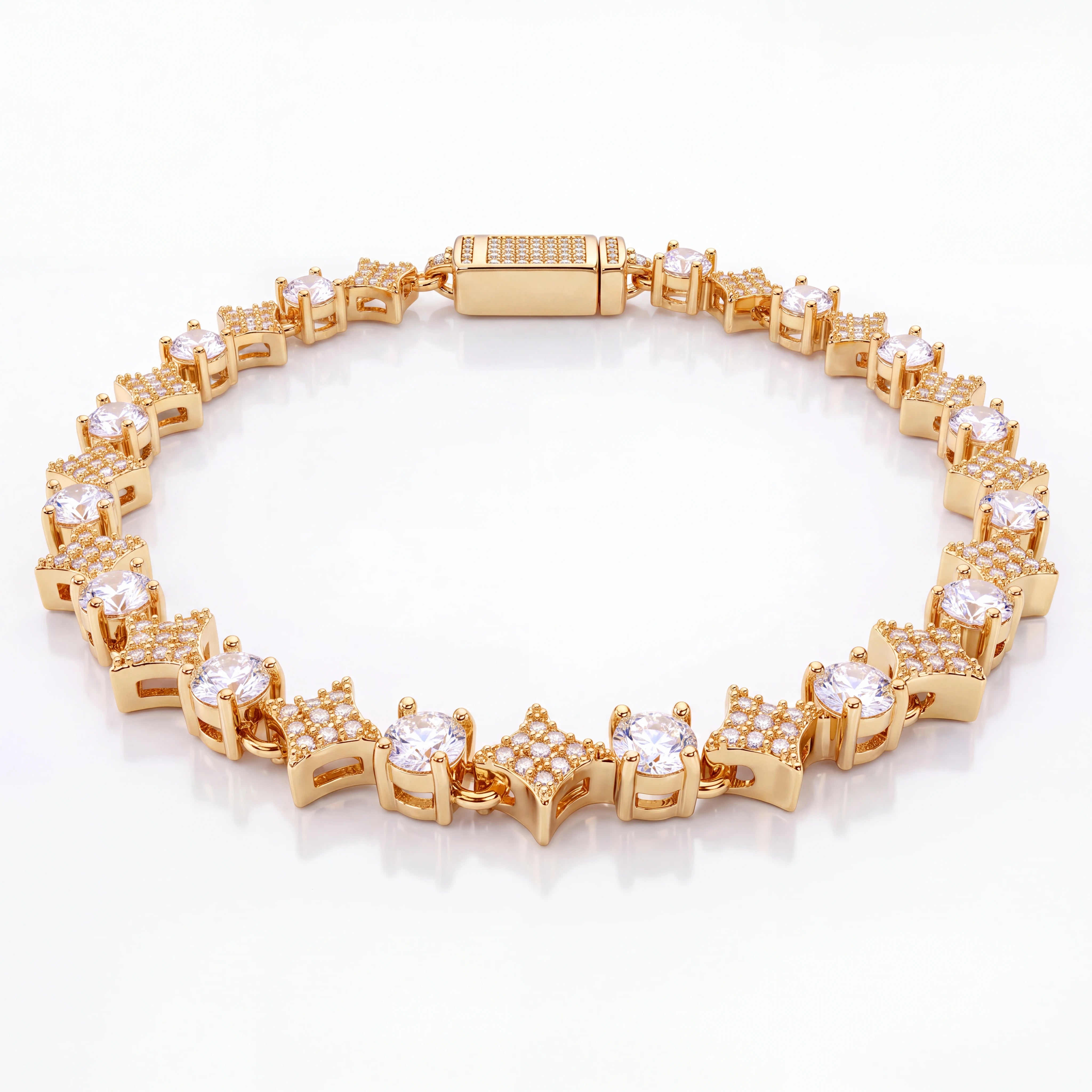 Round Stone Star Tennis Bracelet (Gold)