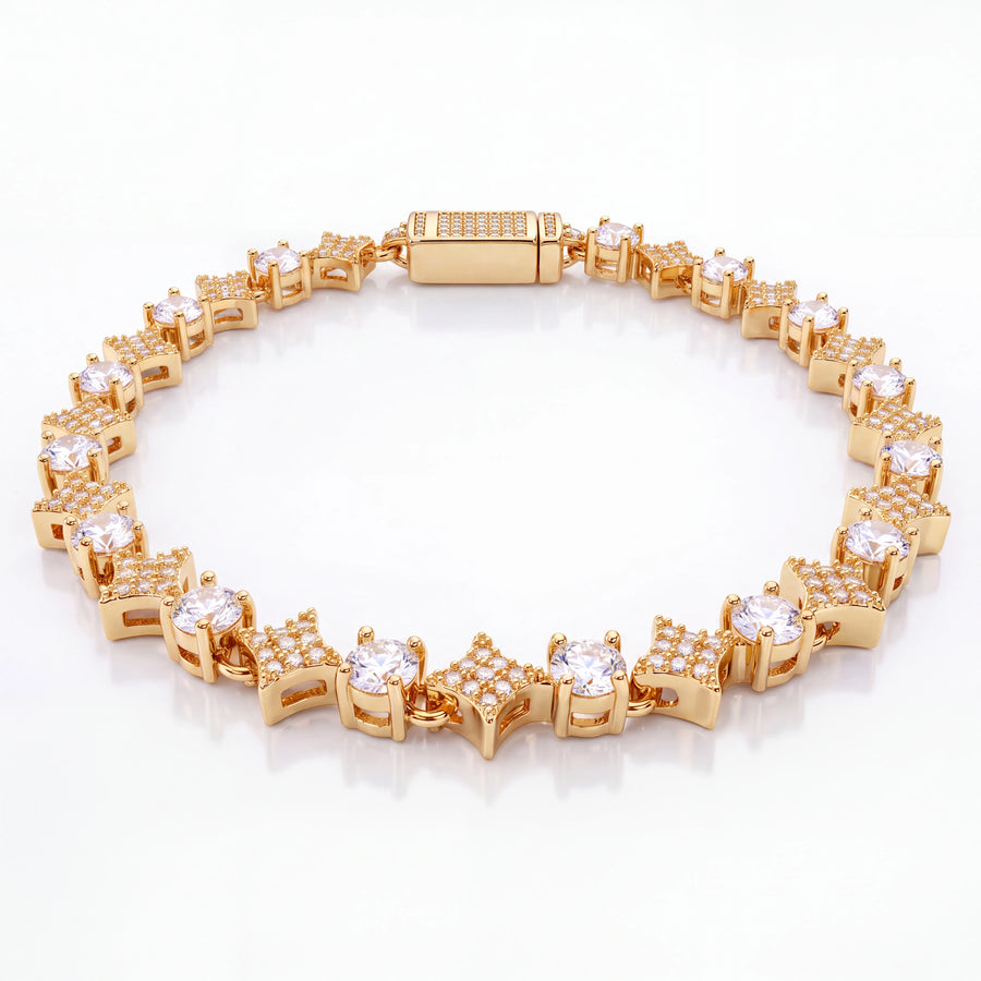 Round Stone Star Tennis Bracelet (Gold)
