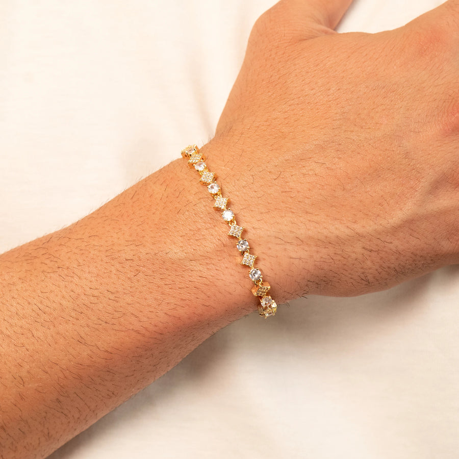 Round Stone Star Tennis Bracelet (Gold)