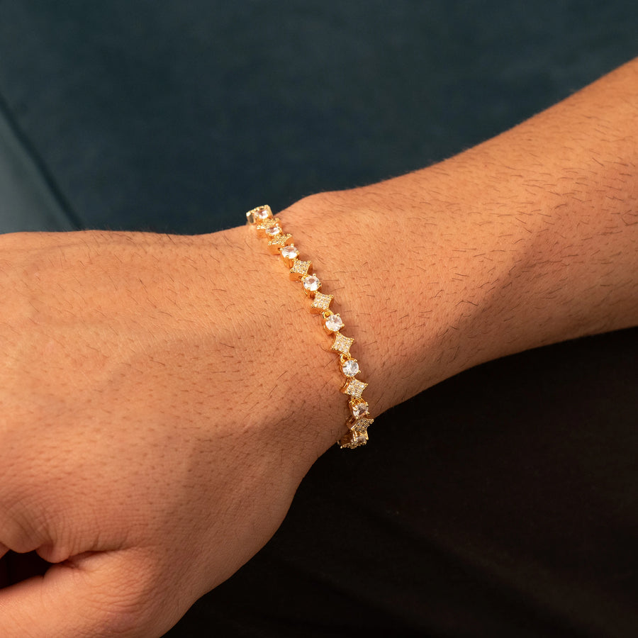 Round Stone Star Tennis Bracelet (Gold)