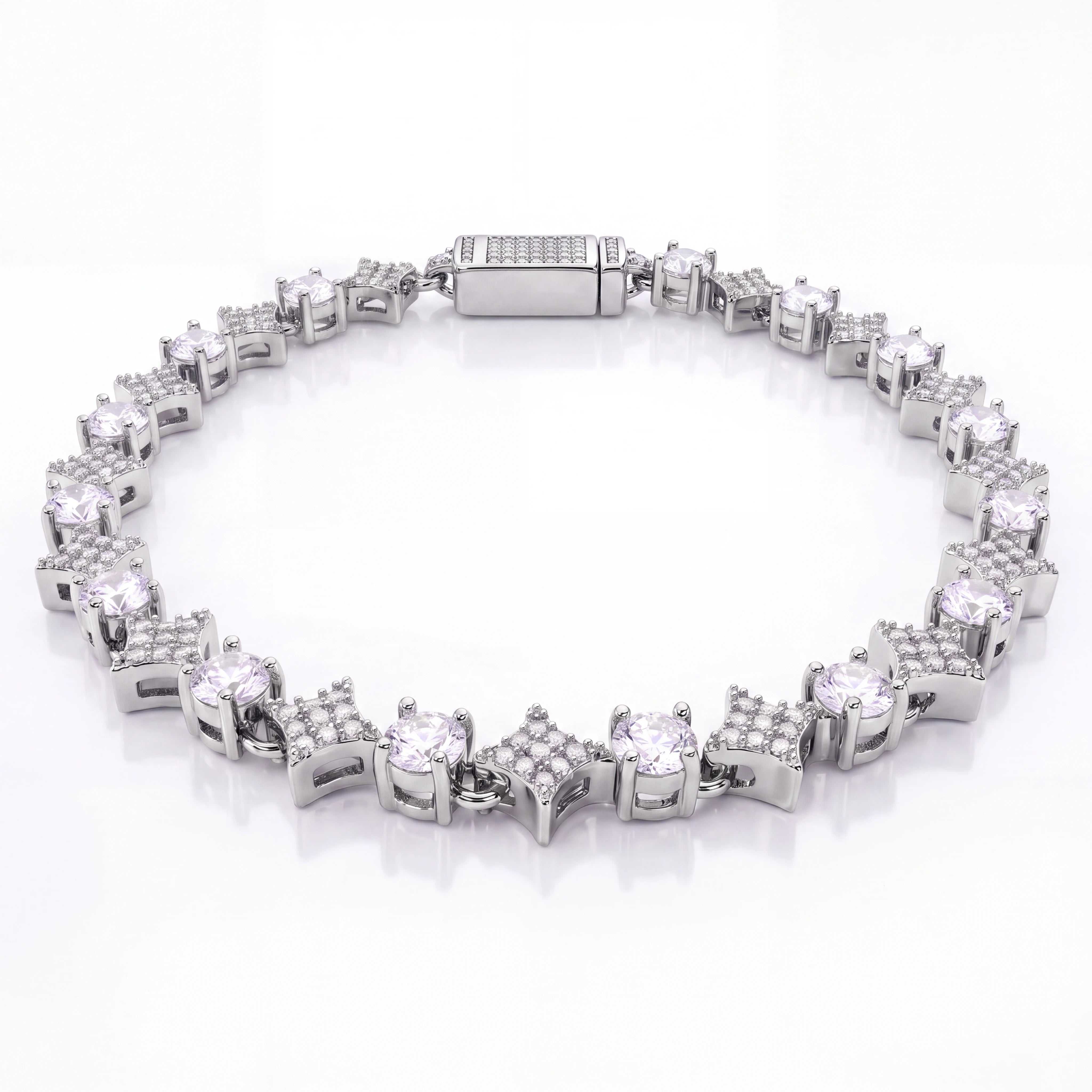 Round Stone Star Tennis Bracelet (Silver)