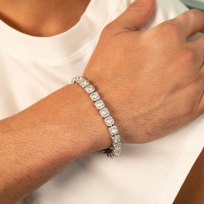 Square Iced Baguette Bracelet (Silver)