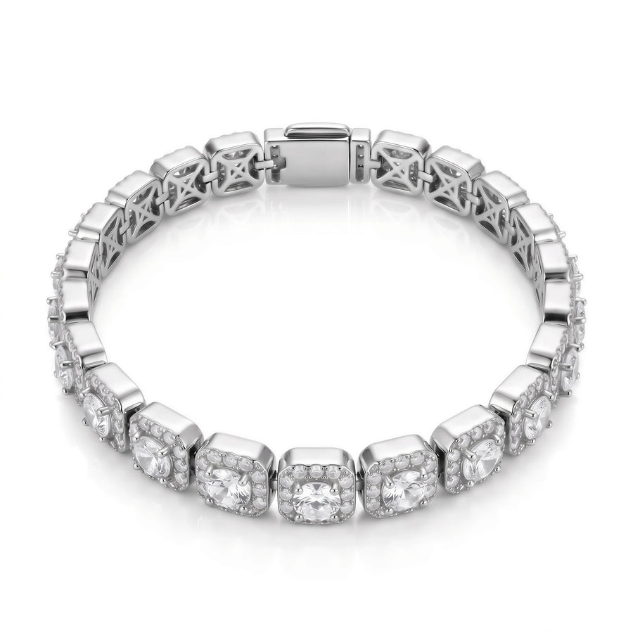 Square Iced Baguette Bracelet (Silver)