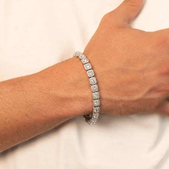Square Iced Baguette Bracelet (Silver)