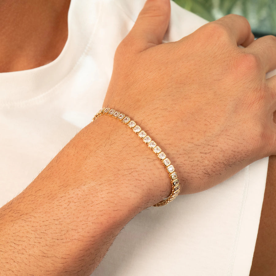 Square Iced Tennis Bracelet (Gold)