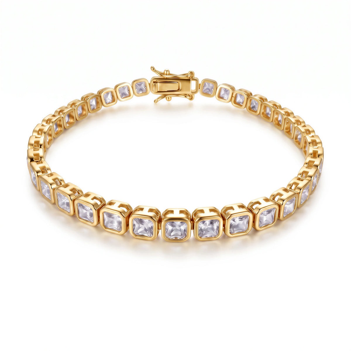 Square Iced Tennis Bracelet (Gold)