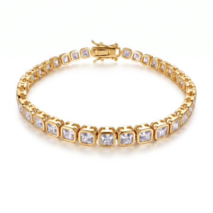 Square Iced Tennis Bracelet (Gold)