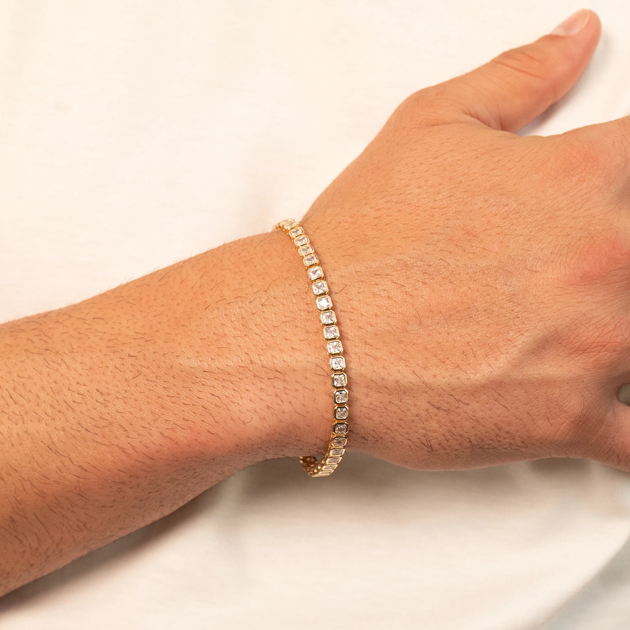 Square Iced Tennis Bracelet (Gold)