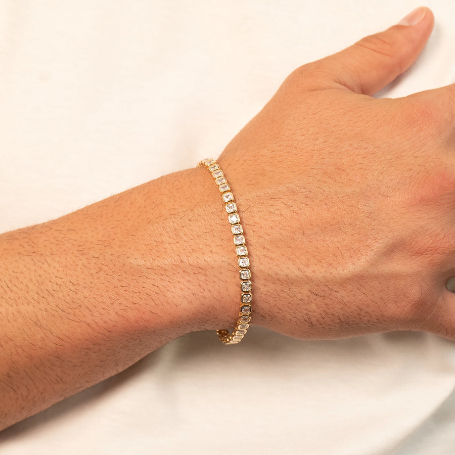 Square Iced Tennis Bracelet (Gold)