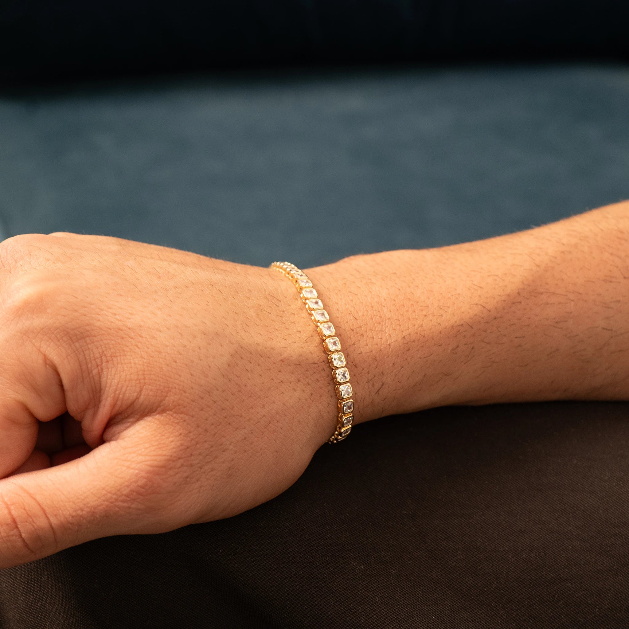 Square Iced Tennis Bracelet (Gold)