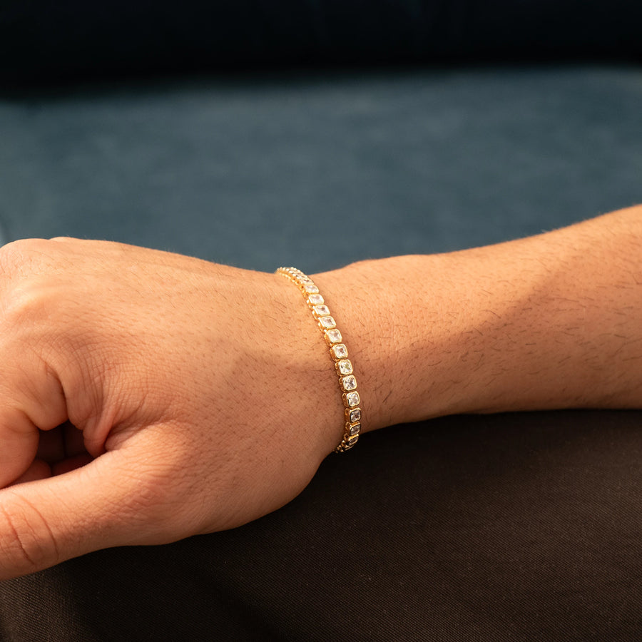 Square Iced Tennis Bracelet (Gold)