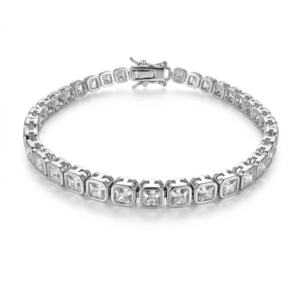 Square Iced Tennis Bracelet (Silver)