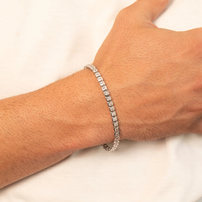 Square Iced Tennis Bracelet (Silver)