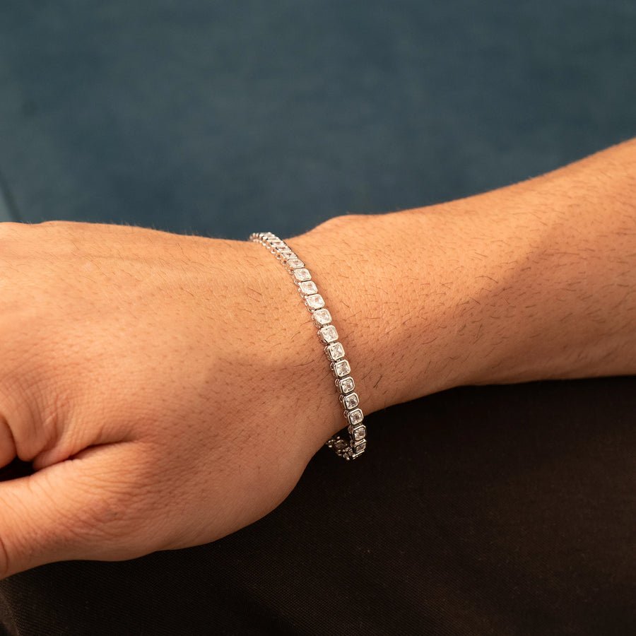 Square Iced Tennis Bracelet (Silver)